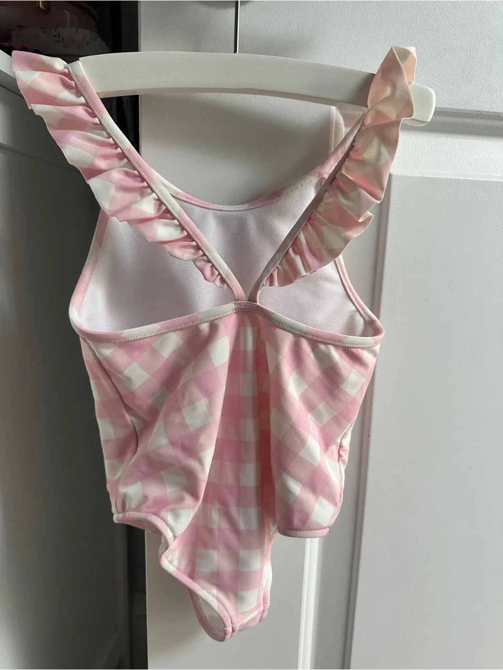 Ralph Lauren Polo Pink and White Gingham Ruffle Strap One-Piece Sz 2T